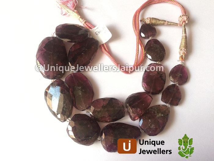 Moss Pink Tourmaline Far Faceted Nugget Beads